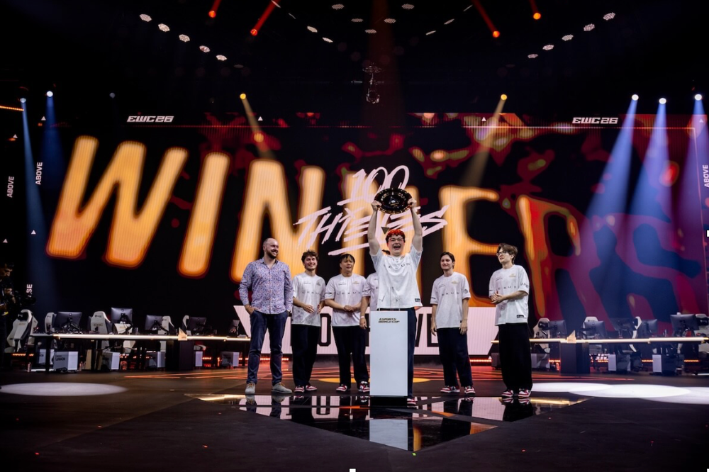 100 Thieves celebrate their victory at the esports World Cup 2026 in Paris. (Supplied)