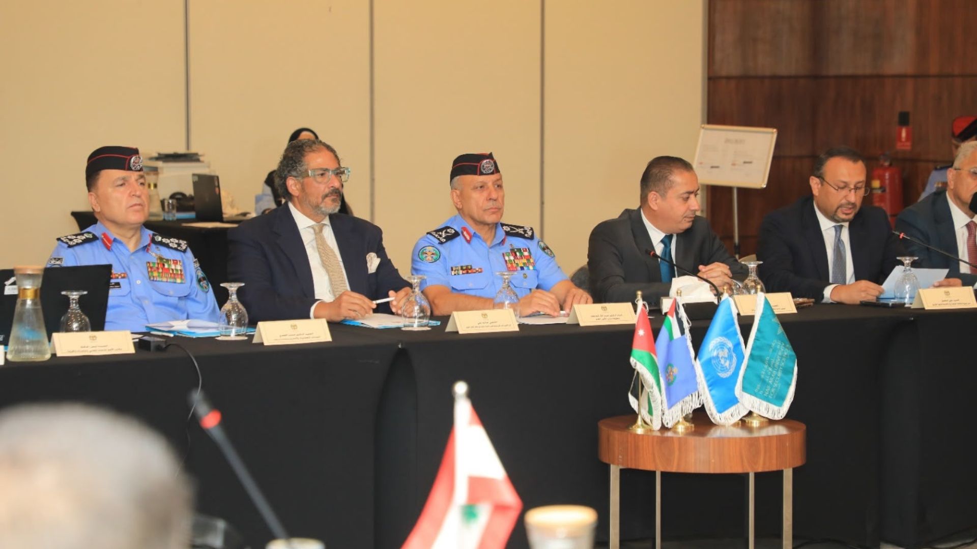 Maj. Gen. Obaidallah Maaytah (center), director-general of the PSD, said the meeting aims to enhance security and judicial responses to cross-border drug threats. (JNA)
