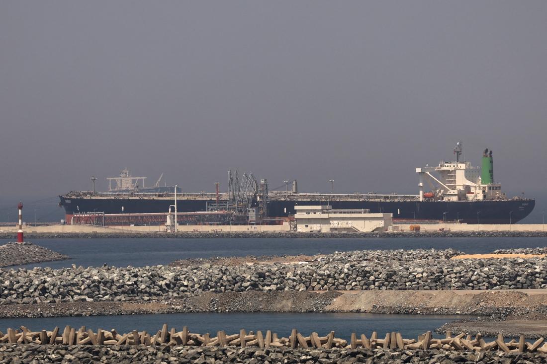 A cargo ship docked at the Port of Fujairah, as the U.S.-Israel conflict with Iran limits marine traffic in the Strait of Hormuz, in Fujairah, United Arab Emirates. (REUTERS)