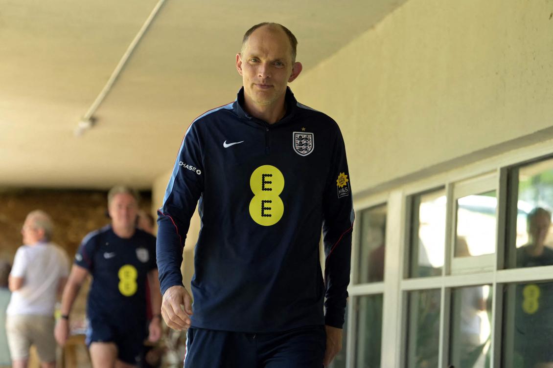 England’s German head coach Thomas Tuchel arrives for a press conference as part of the 2026 World Cup football tournament in Kansas City on Jul. 13, 2026. (AFP)