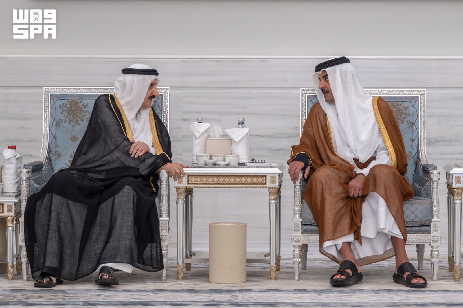 Prince Mansour bin Mutaib, minister of state, member of the Council of Ministers and adviser to the king, led the delegation during a reception at Lusail Palace in Doha. (SPA)
