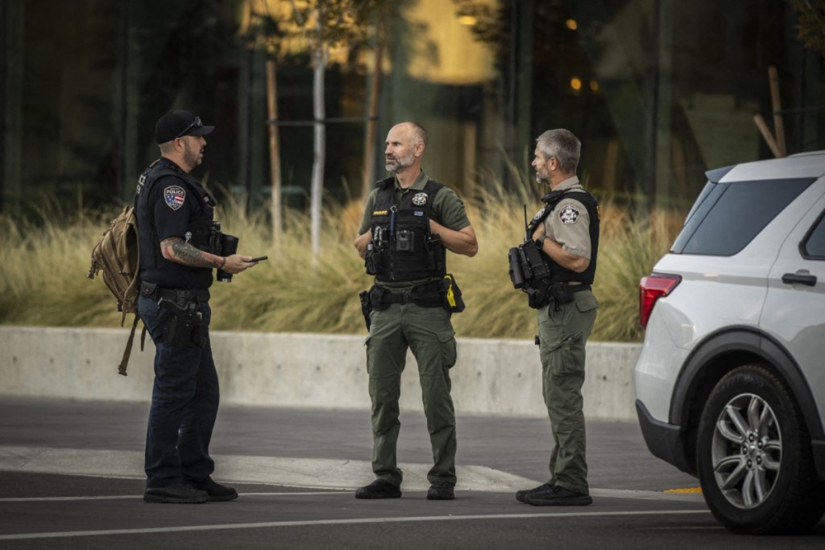 Police officers patrol the grounds of Utah Valley University, US. (AFP)