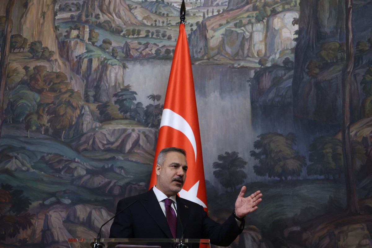 Turkish Foreign Minister Hakan Fidan attends a joint press conference with his Russian counterpart following their meeting in Moscow, Russia. (AFP)