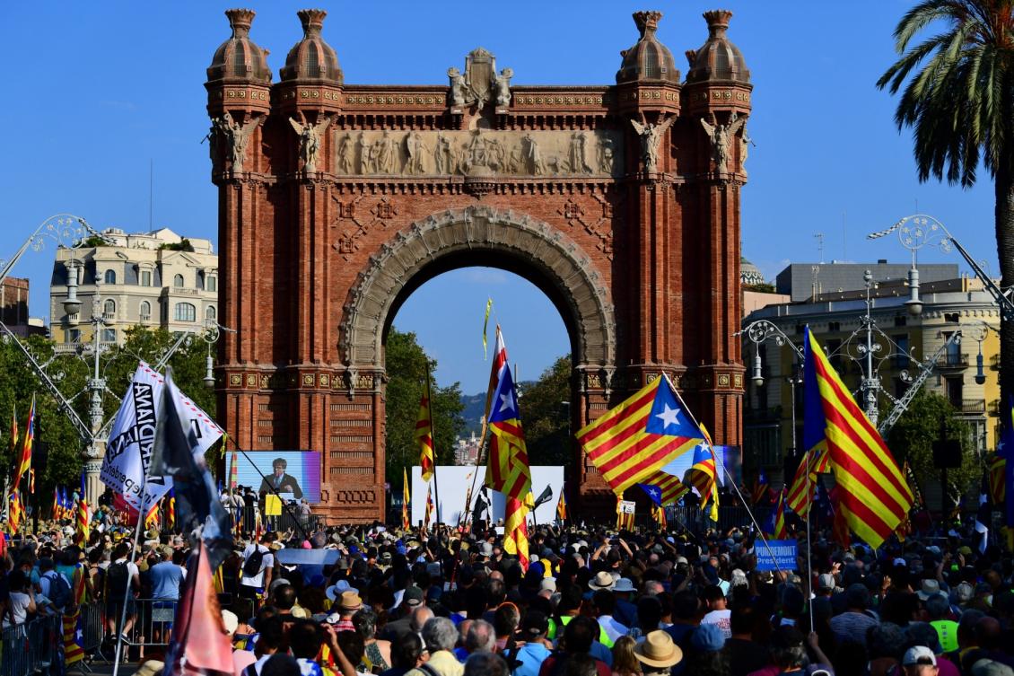 Pro-independence supporters wave Catalan "Estelada" flags. (File/AFP)