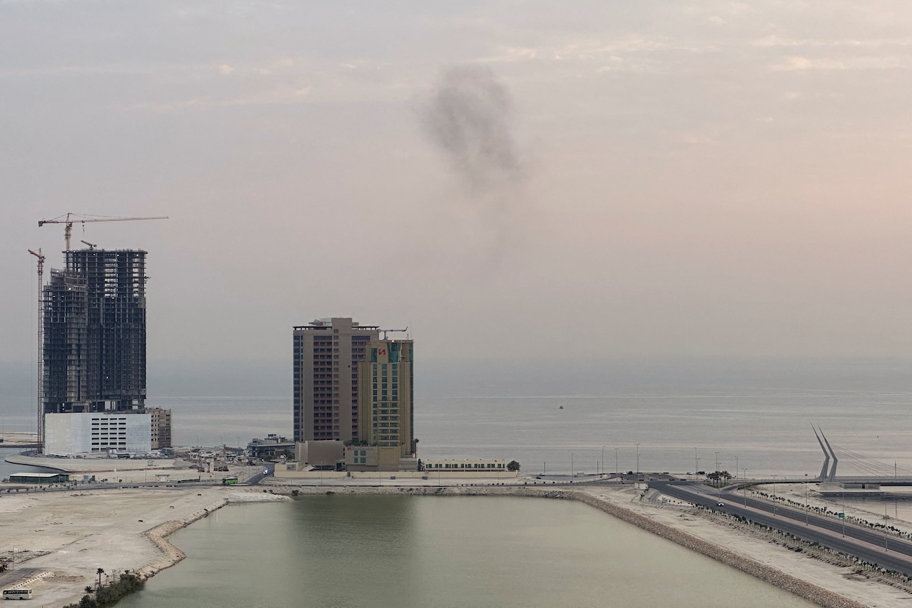 Smoke rises after a drone was intercepted during early morning hours in Manama, Bahrain, July 14, 2026. (Reuters)