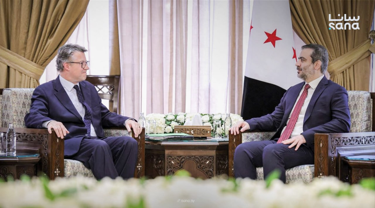 Asaad Al-Shaibani, the foreign minister of the Syrian Arab Republic, met with Geza Andreas von Geyr, German minister of state at the Federal Foreign Office. (SANA)