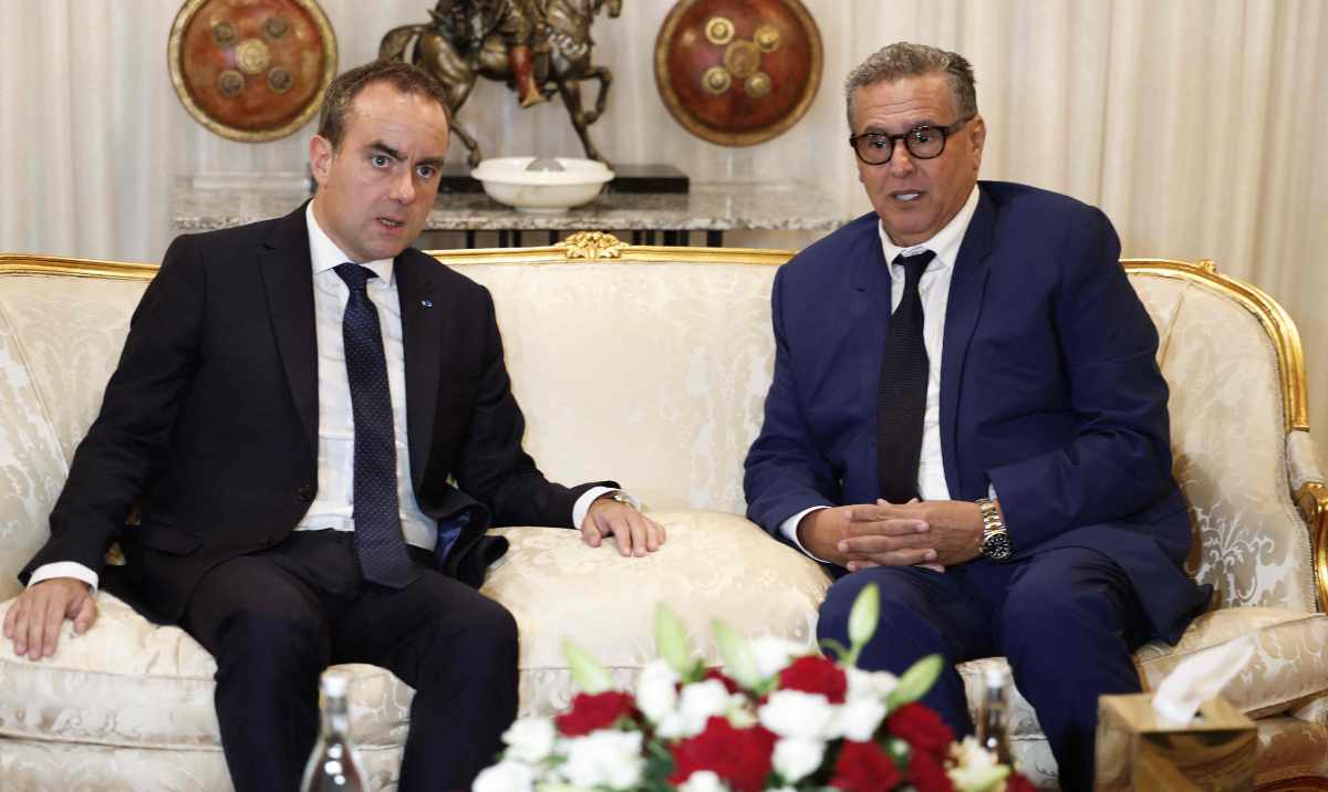 French Prime Minister Sébastien Lecornu (L) speaks to Moroccan Prime Minister Aziz Akhannouch on July 15, 2026. (AFP)