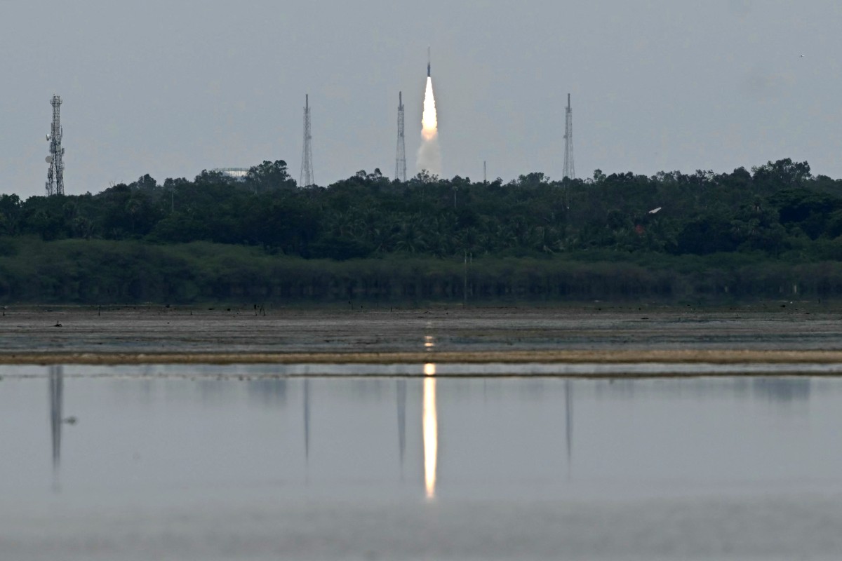 India's Skyroot Aerospace orbital rocket Vikram-1 blasts off from the Satish Dhawan Space Centre in Andhra Pradesh's Sriharikota on July 18, 2026. (AFP)
