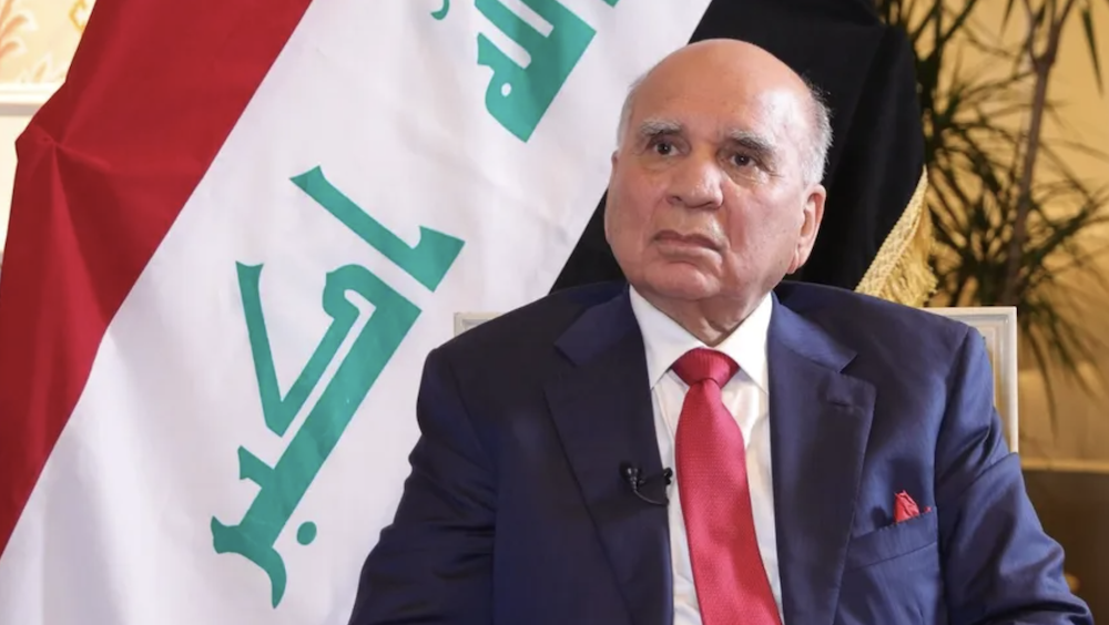 Iraqi Foreign Minister Fuad Hussein during an interview with Asharq in the United States. (Asharq Bloomberg)