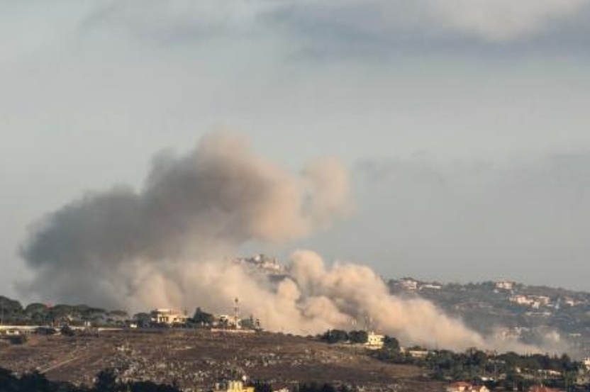 A photograph taken from the southern Lebanese city of Nabatieh shows smoke rising from the site of a controlled Israeli explosion in the village of Kfartibnit on Jul. 17, 2026. (AFP)