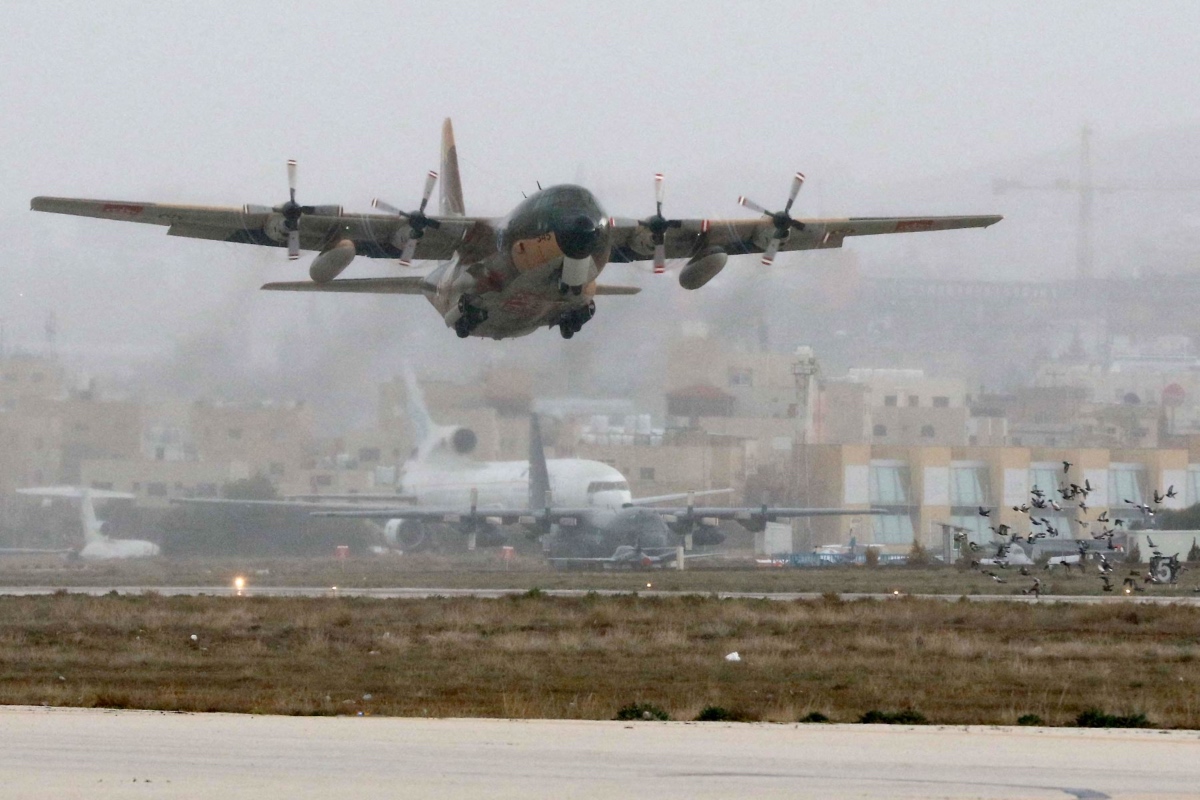 A Jordanian military plane seen playing from Amman airport, Jordan. (AFP)