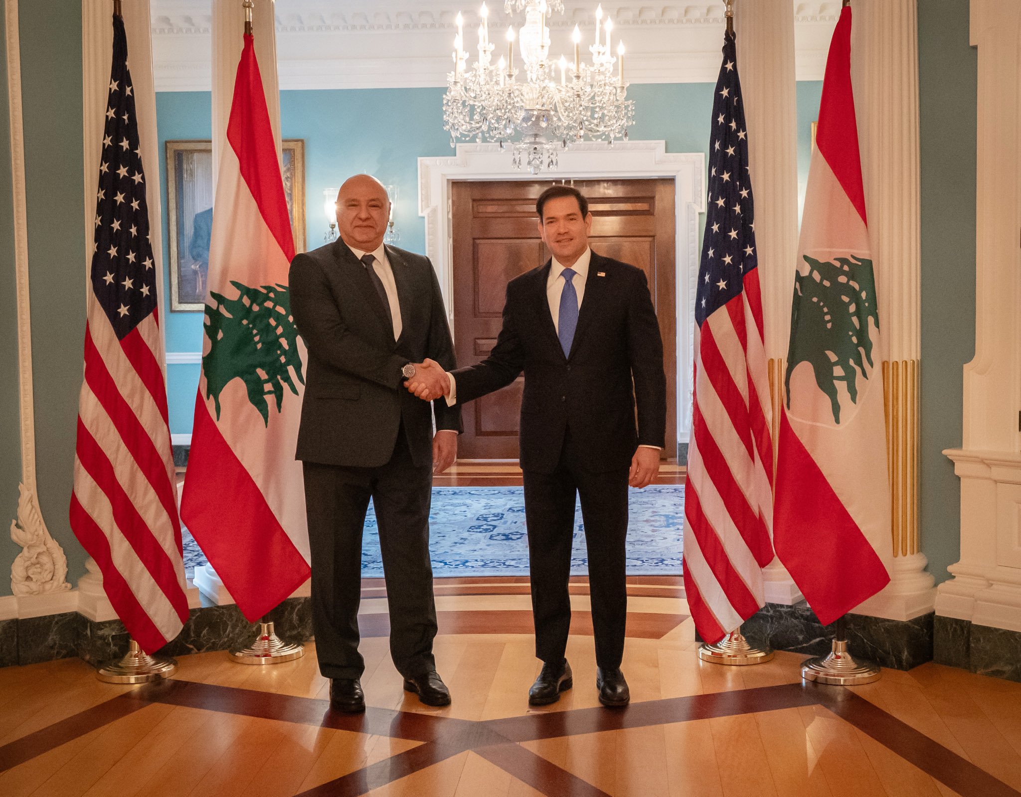 US Secretary of State Marco Rubio met with Lebanese President Joseph Aoun in Washington on Sunday. (Credit: @SecRubio / X)