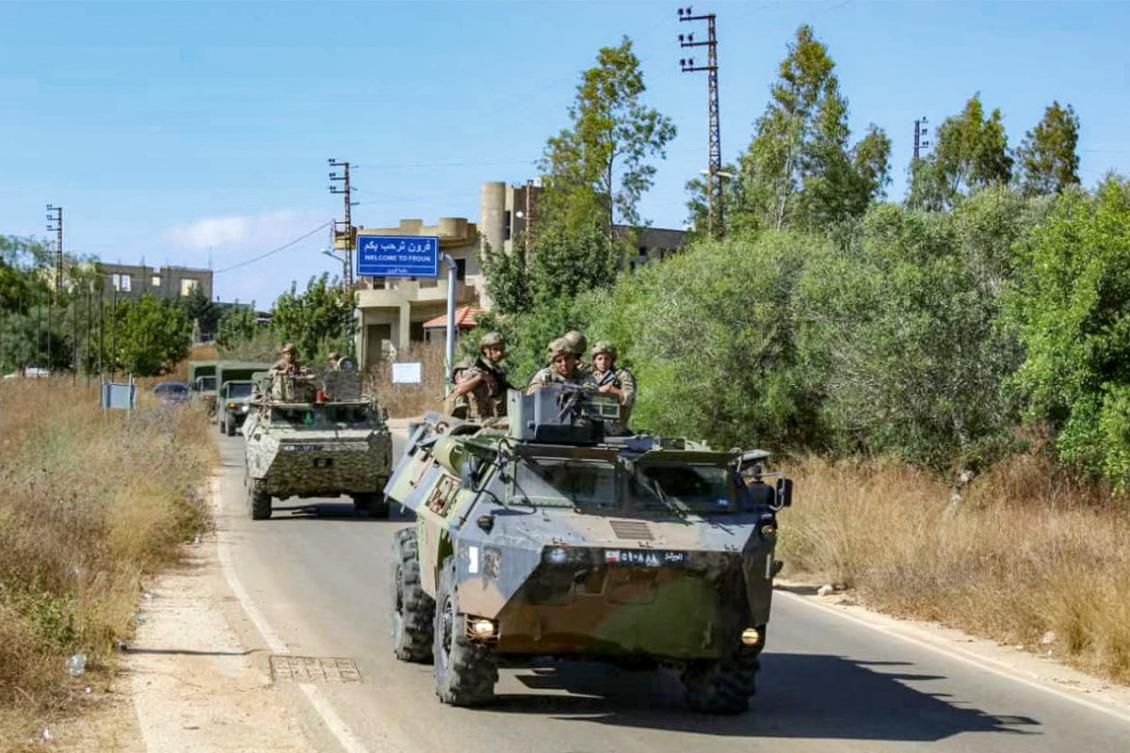 Lebanese army vehicles patrol in Froun in the Bint Jbeil district in southern Lebanon. (File/AFP)