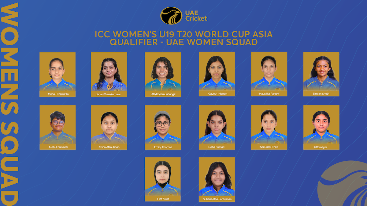 The UAE team for the ICC Women’s U-19 T20 World Cup Asia Qualifier 2026. (Supplied)