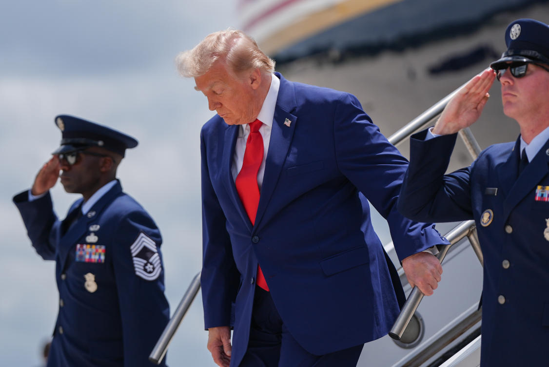 President Donald Trump arrives on Air Force One at Dobbins Air Reserve Base, Wednesday. (AP)