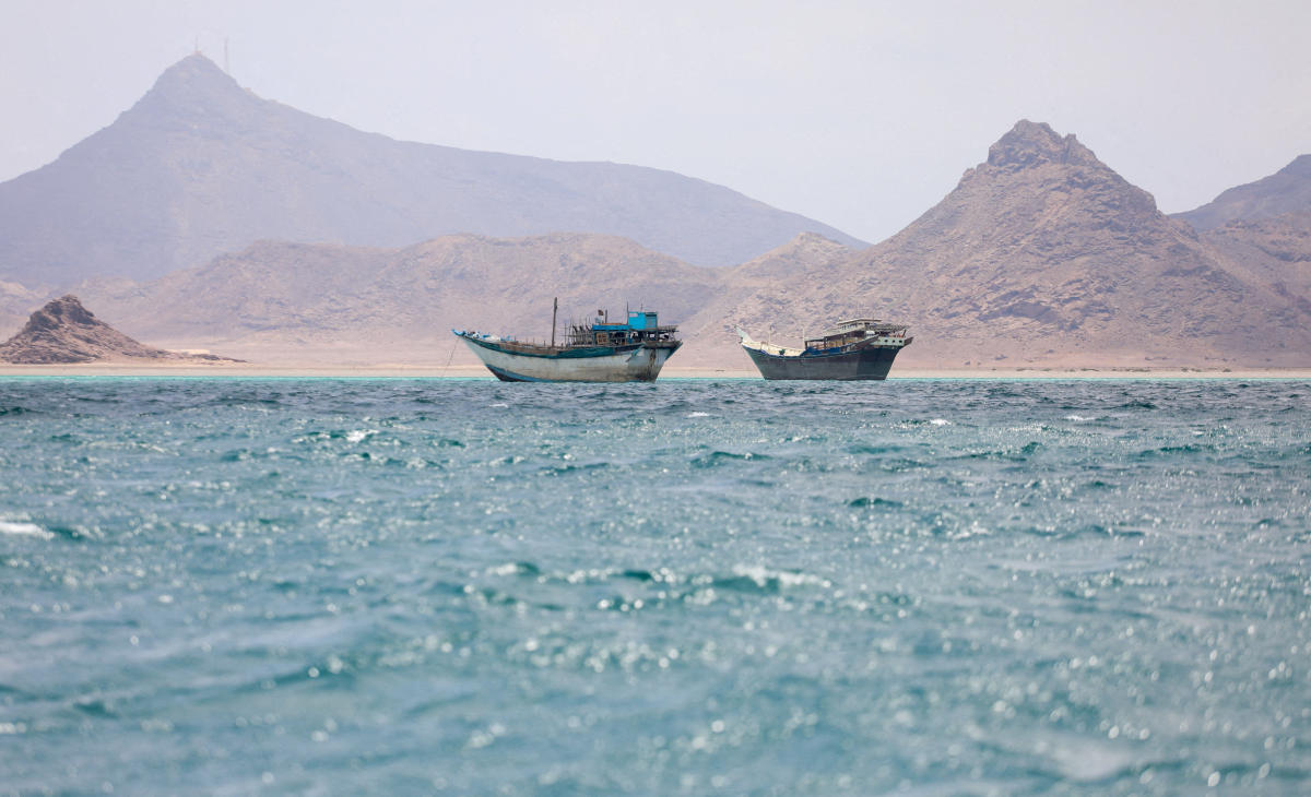 Dhows traverse the Bab El-Mandeb, off the coast of Yemen, Apr. 2, 2026. (Reuters)