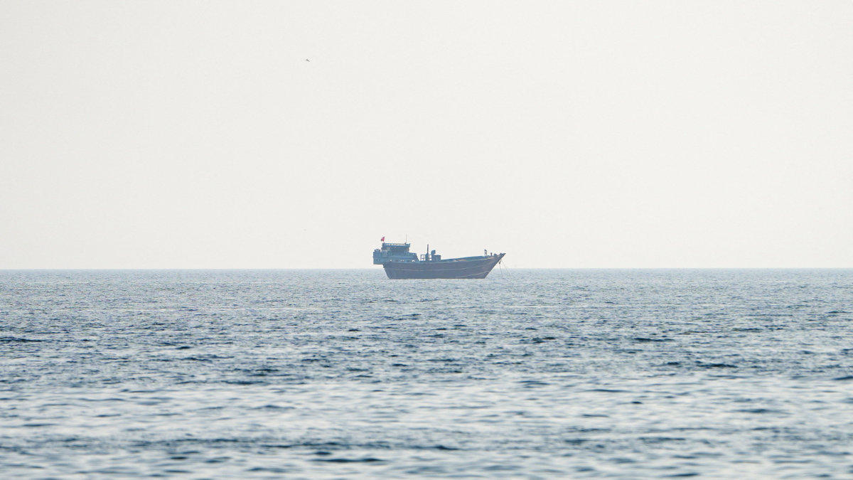 A vessel at the Strait of Hormuz, as seen from Musandam, Oman, July 23, 2026. (Reuters)
