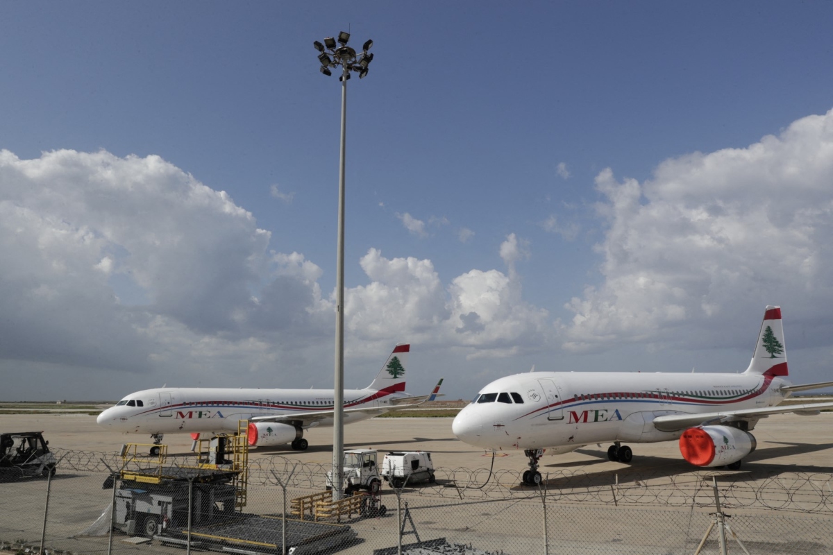 Lebanon's Middle East Airlines (MEA) planes are parked on the tarmac of Beirut International Airport. (AFP)