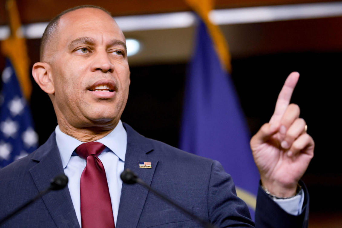 US House Minority Leader Hakeem Jeffries (D-NY) speaks during a news conference at the US Capitol Building on July 23, 2026 in Washington, DC. During the news conference Jeffries spoke about a range of topics including the midterms and the upcoming August recess. (Getty Images/AFP)