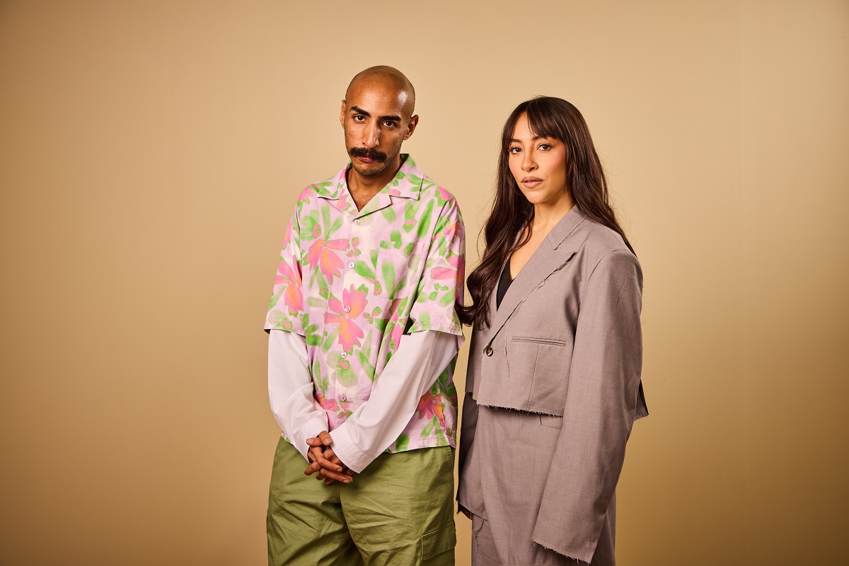 Anas Ba-Tahaf and Sarah Taibah pose for the photographer at the Red Sea International Film Festival 2025 on December 10, 2025 in Jeddah, Saudi Arabia. (Getty Images)