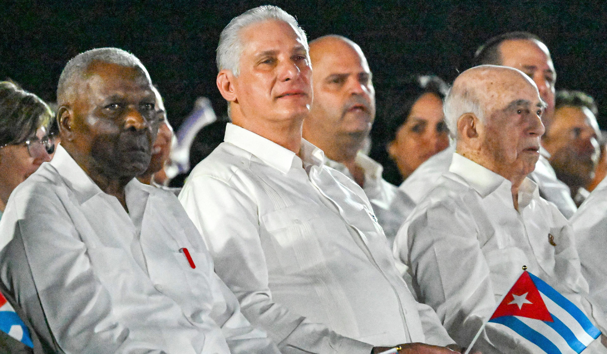 (L to R) Cuba's head of Parliament Esteban Lazo, President Miguel DÌaz-Canel, and Commander Jose Ramon Machado Ventura attend the 73rd anniversary celebration of the guerrilla assault on the Moncada Barracks, led by the late leader Fidel Castro and considered the start of the Cuban Revolution, in Pinar del Rio, Cuba, on July 26, 2026. (AFP)