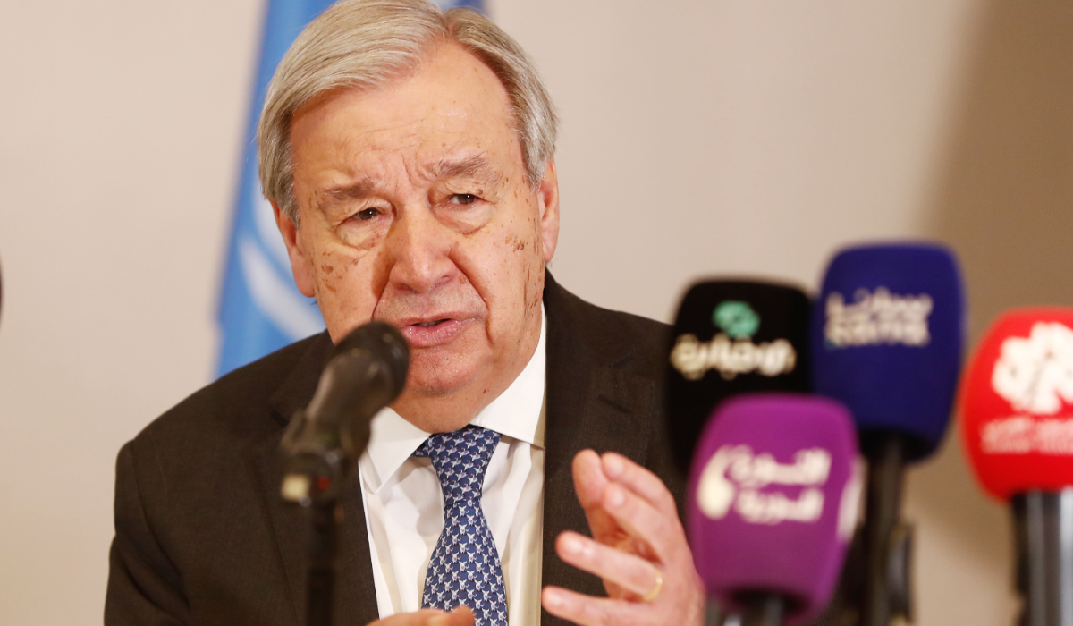 United Nations Secretary General Antonio Guterres, speaks during a press conference in Damascus, Syria, Sunday, July 26, 2026. (AP)