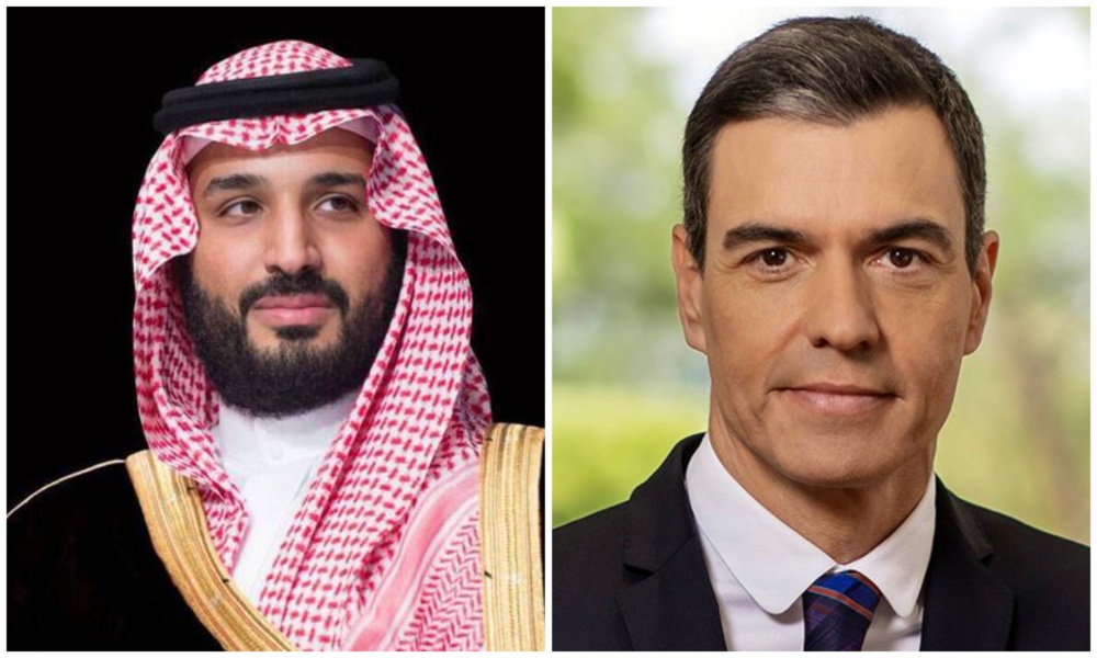 Saudi Crown Prince Mohammed bin Salman discussed bilateral relations and regional developments during a telephone call with Spanish Prime Minister Pedro Sanchez on Tuesday. (SPA/Wikimedia Commons)