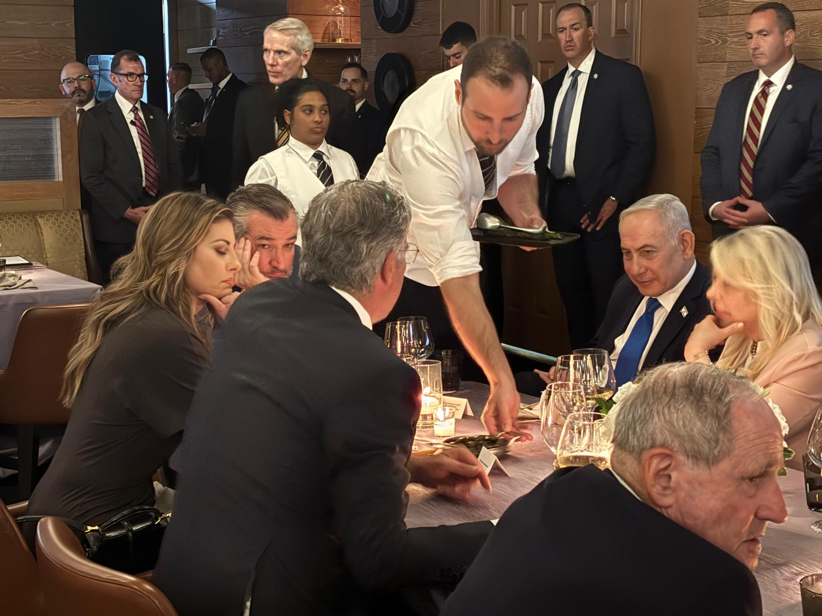 Lebanese businessman and banker Antoun Sehnaoui and former US envoy Morgan Ortagus hosted a dinner attended by Israeli Prime Minister Benjamin Netanyahu in memory of Sen. Lindsey Graham at the Four Seasons in Washington DC (X: @BarakRavid)