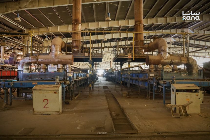 Industrial production equipment at a manufacturing facility in Syria. (SANA)