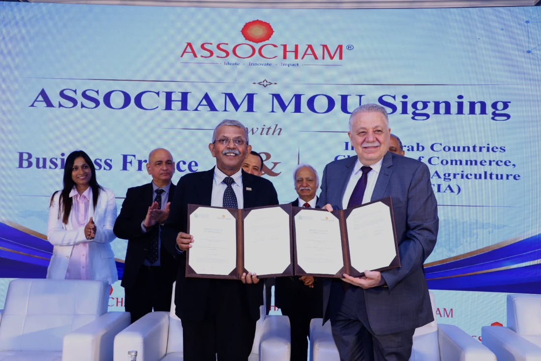 IACCIA’s acting Secretary-General Dr. Waiel Awwad, right, pose for a photo at the signing ceremony with ASSOCHAM on July 29, 2026. (ASSOCHAM)