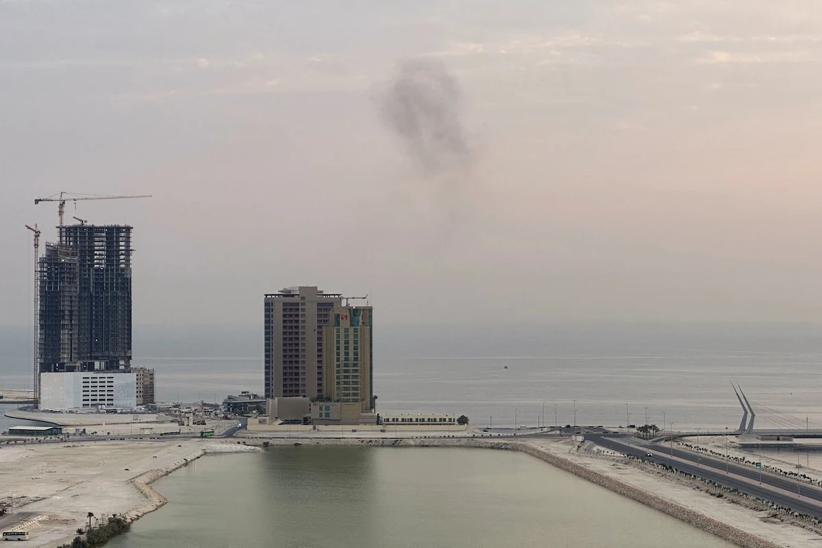Smoke rises after a drone was intercepted during early morning hours in Manama, Bahrain, July 14, 2026. (Reuters)