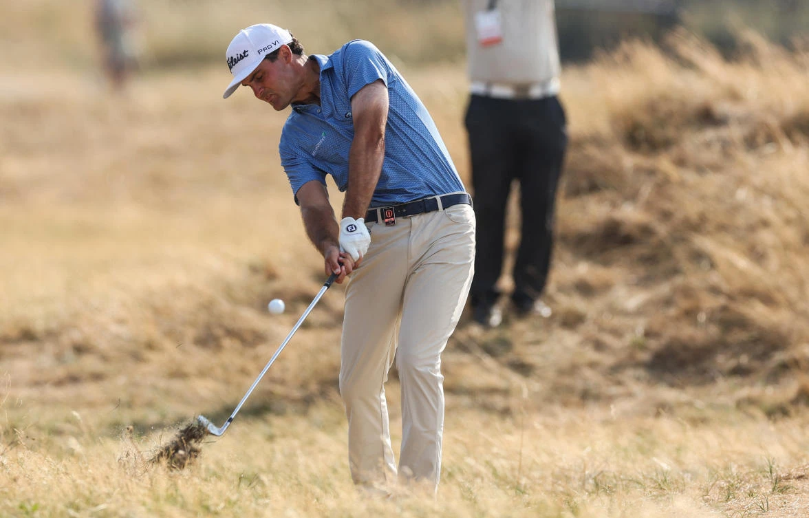 Jackson Suber of the US in action on the 18th hole during the first round of the 154th Open Championship, Royal Birkdale Golf Club, Southport, Britain, July 16, 2026. (Reuters)