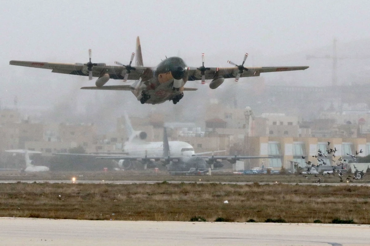 A Jordanian military plane seen playing from Amman airport, Jordan. (AFP)
