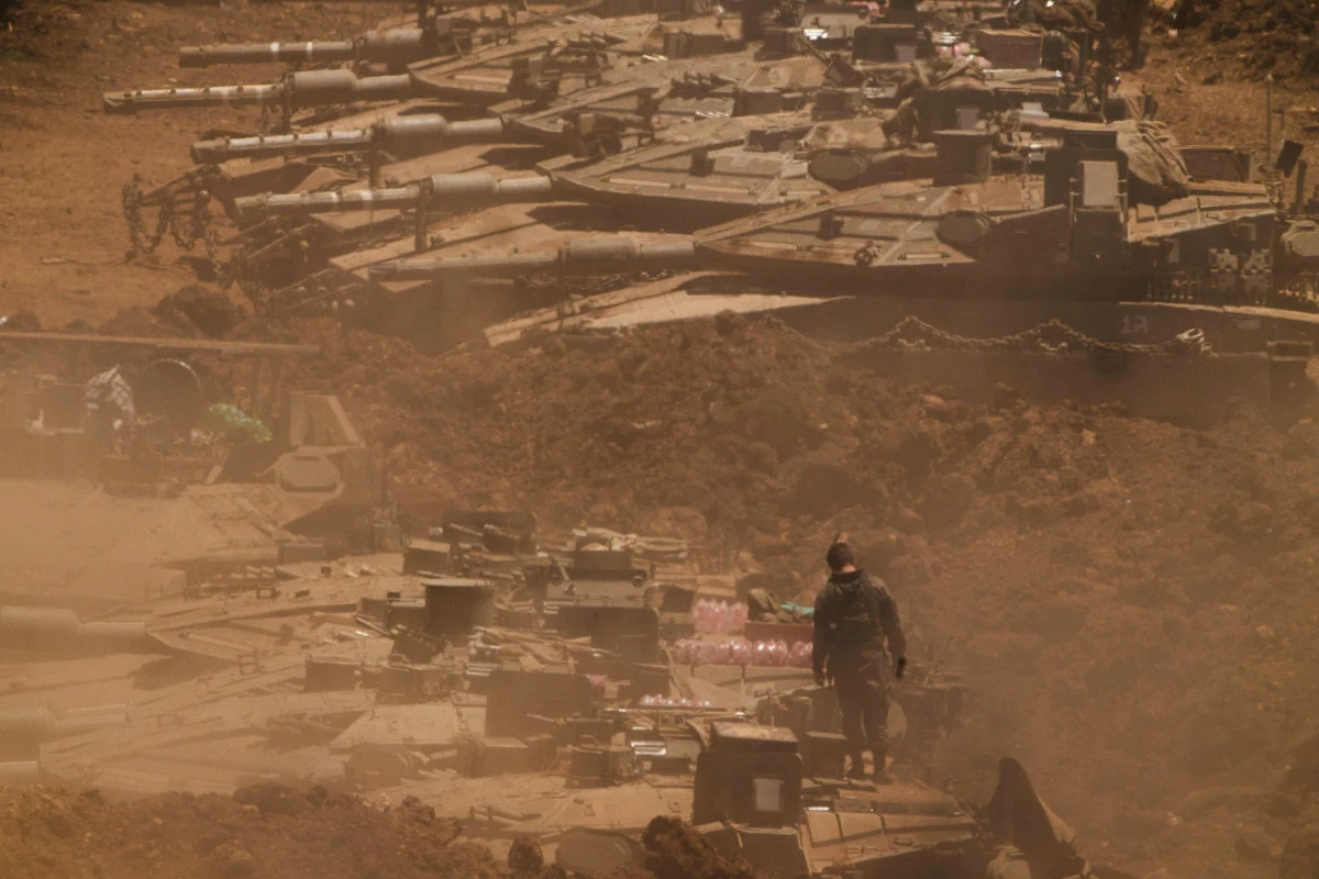 An Israeli soldier works on a tank near the border with Lebanon in northern Israel, Wednesday, July 1, 2026. (AP)
