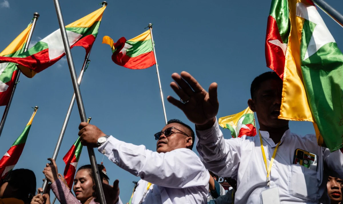 Myanmar nationalists rally against the country’s prosecution for genocide against the Rohingya minority. (AFP)