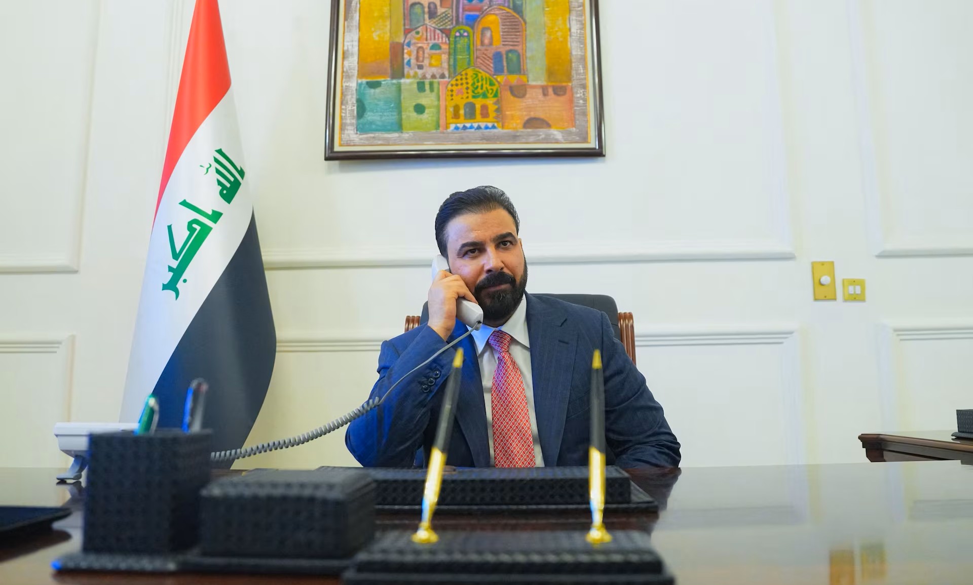 Iraqi PM Ali Al-Zaidi in his office in Baghdad, Iraq, Apr. 28, 2026. (Reuters)