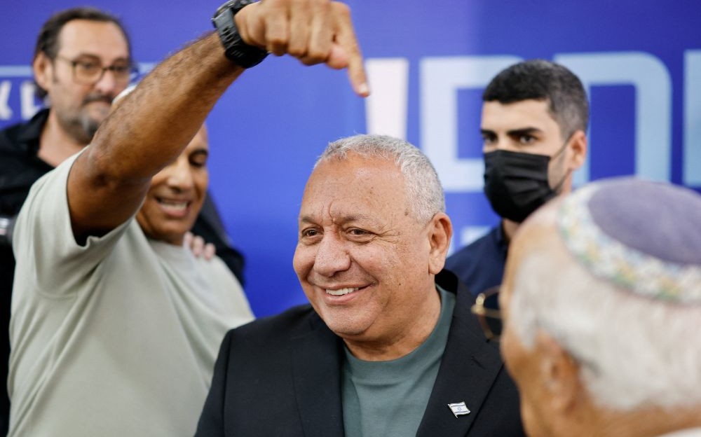 Gadi Eisenkot campaigns ahead of Israel’s upcoming general election, in Kiryat Malachi, Israel, Aug. 17, 2026. (Reuters)