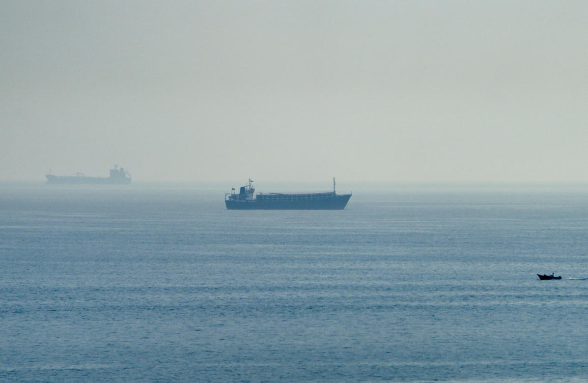 Vessels in the Strait of Hormuz, as seen from Musandam, Oman, July 31, 2026. REUTERS/Stringer