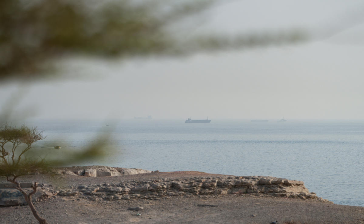 Vessels in the Strait of Hormuz, as seen from Musandam, Oman, July 31, 2026. (Reuters)