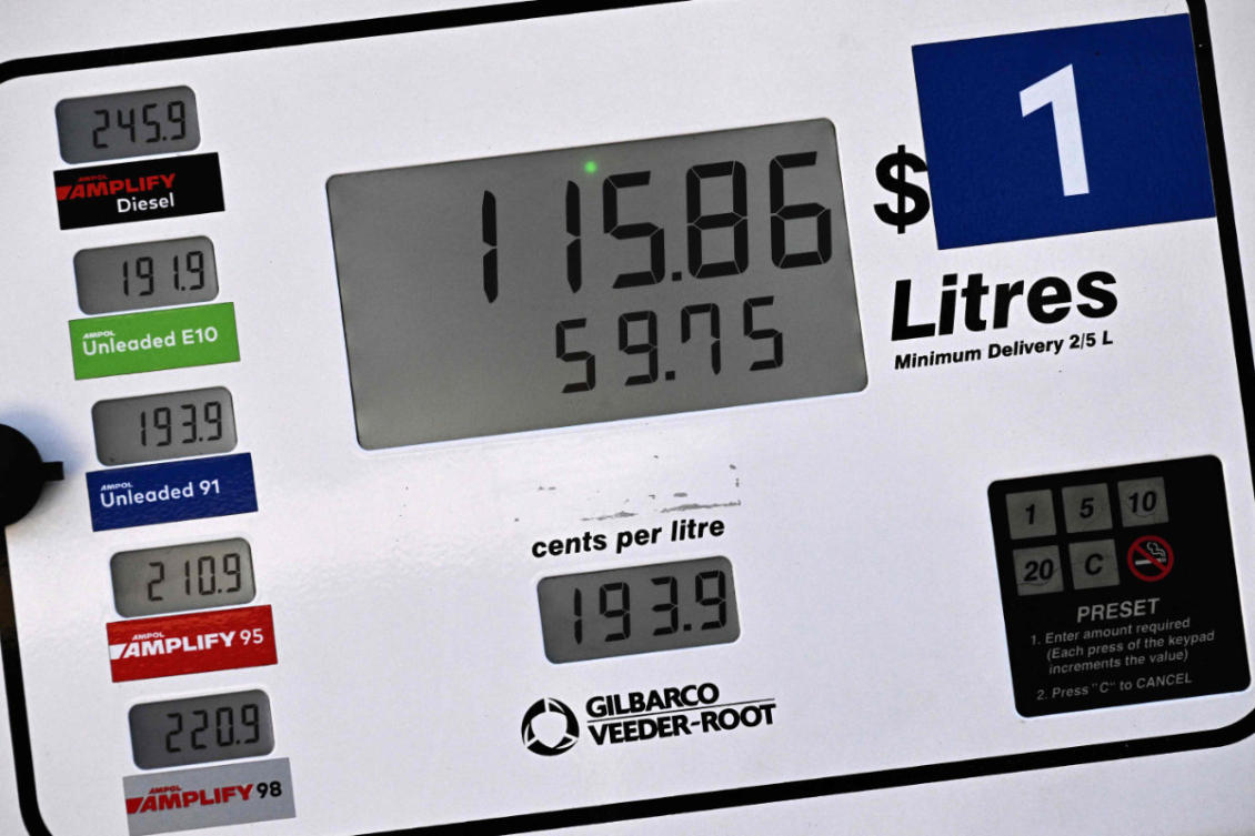 Prices for different petrol grades are shown at a service station in Sydney, Australia, July 31, 2026. Australian motorists continue to face higher fuel costs as global oil markets react to persistent uncertainty and escalating tensions in the Middle East. (AFP)