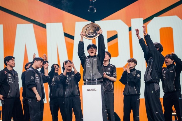 Members of Zeta Division celebrate winning OWCS Midseason Championship at the Esports World Cup 2026 (Supplied)