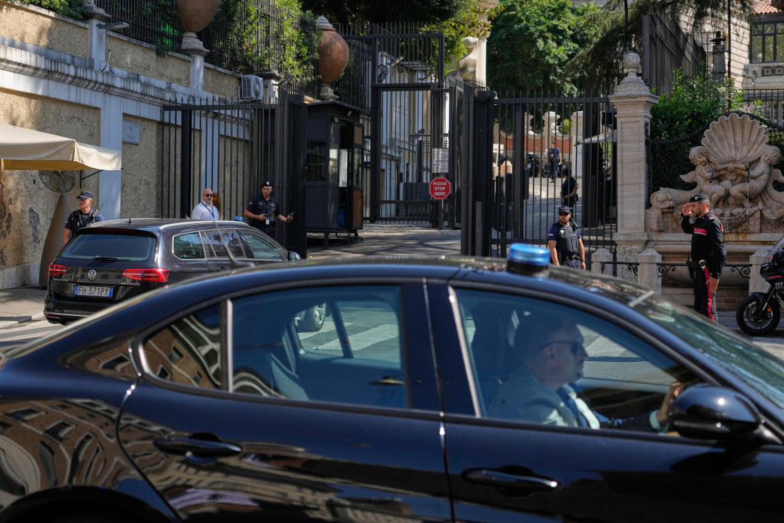 Above, a motorcade arrives at the United States’ Embassy in Rome, Italy, where ambassadors-level talks between Israel and Lebanon are expected to take place on Aug. 4, 2026. (AP)