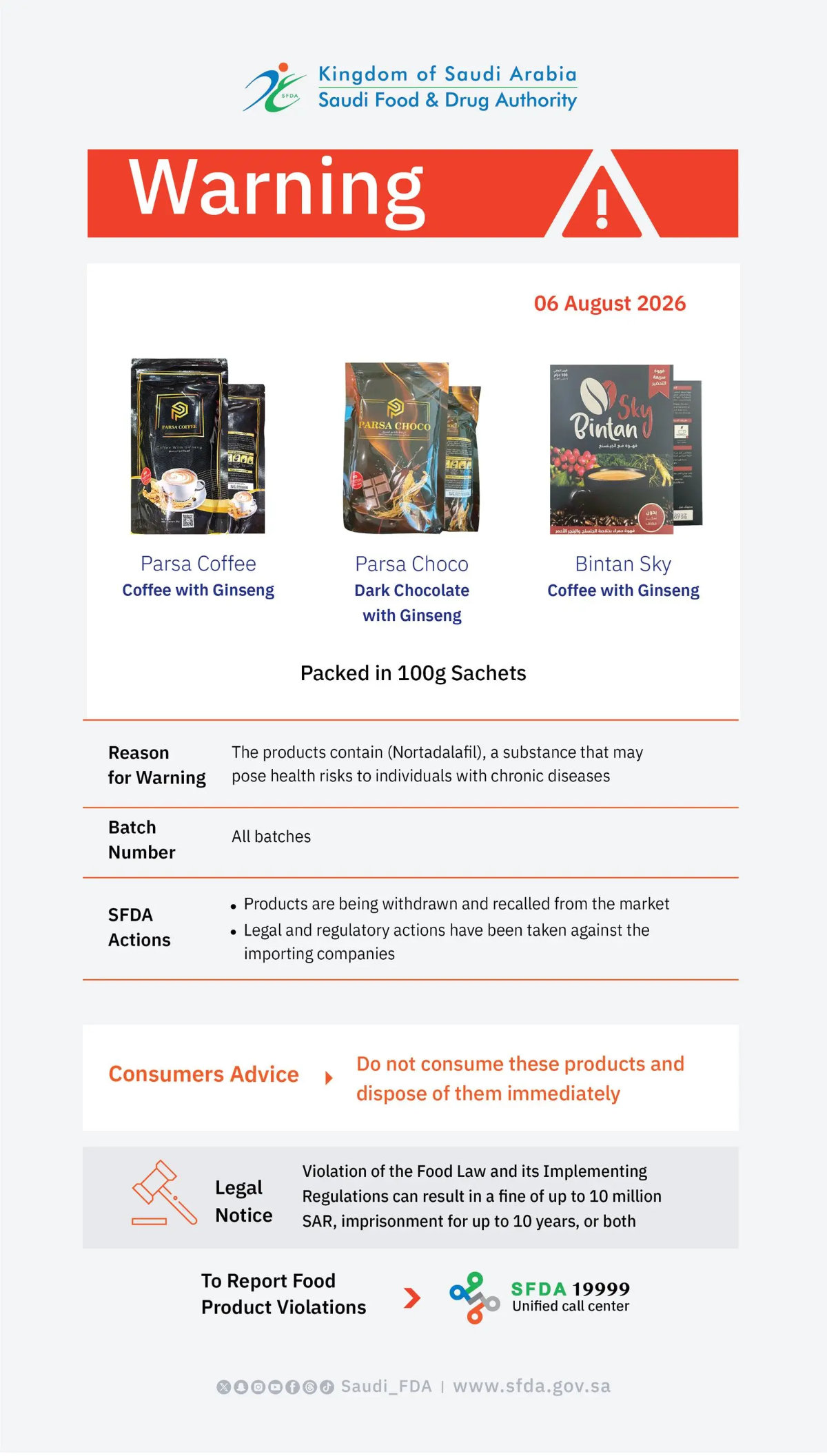 Saudi authority warns against consuming 3 ginseng coffee and chocolate products