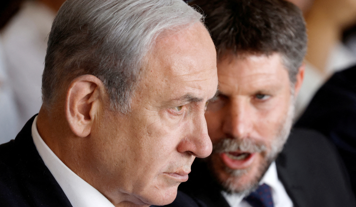 Israeli Prime Minister Benjamin Netanyahu and Israeli Finance Minister Bezalel Smotrich attend an inauguration event for Israel's new light rail line for the Tel Aviv metropolitan area, in Petah Tikva, Israel, August 17, 2023. (REUTERS)