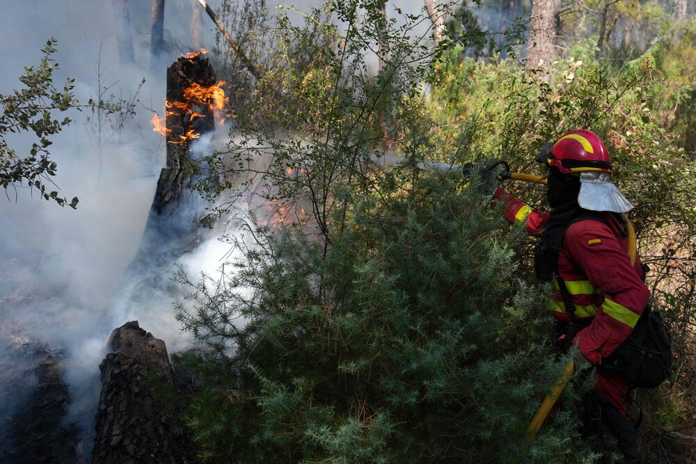 More than 275 firefighters were on Saturday battling a challenging wildfire in Spain’s southern Andalusia region, though authorities said no residential zone was currently at threat. (AFP)
