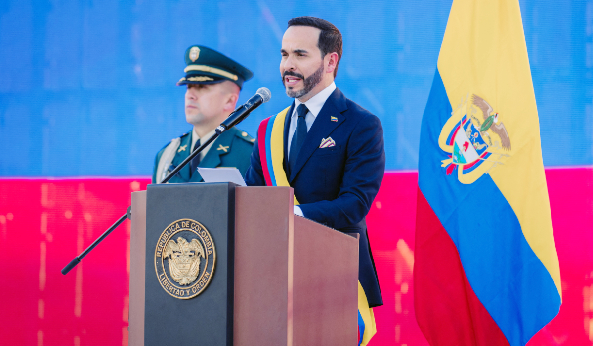 Abelardo De La Espriella delivers his first speech as the country's new president at the Pichincha Military Canton in Cali, Colombia, August 7, 2026. (REUTERS)