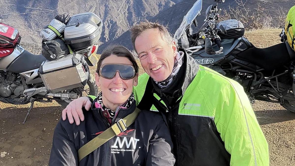 Lindsay and Craig Foreman were seized in January 2025 as they passed through central Iran while on a round-the-world motorbike trip. Above, Lindsay and Craig in an undated location at an undated time during their motorbike tour. (Family handout via AFP)