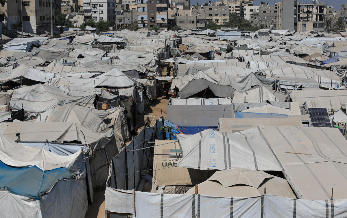 A tent camp sheltering displaced Palestinians in Gaza City. (Reuters)