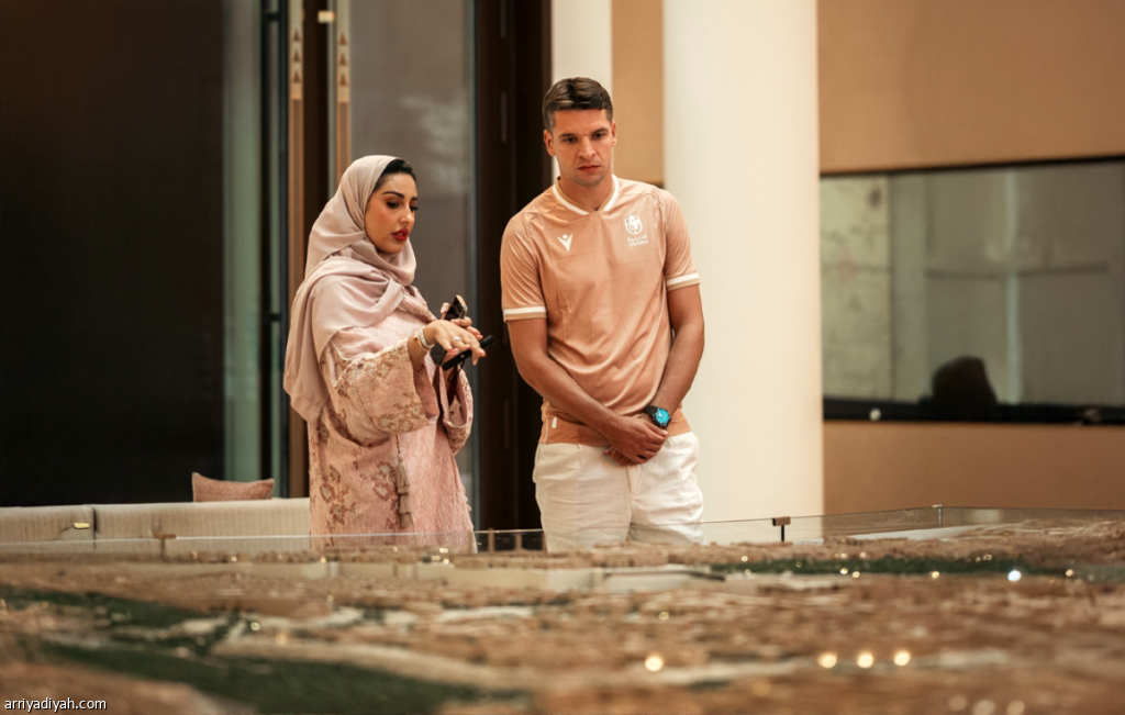 Albanian defender Berat Djimsiti at his unveiling as a Al-Diriyah player. (Arriyadiyah/Al-Diriyah FC)