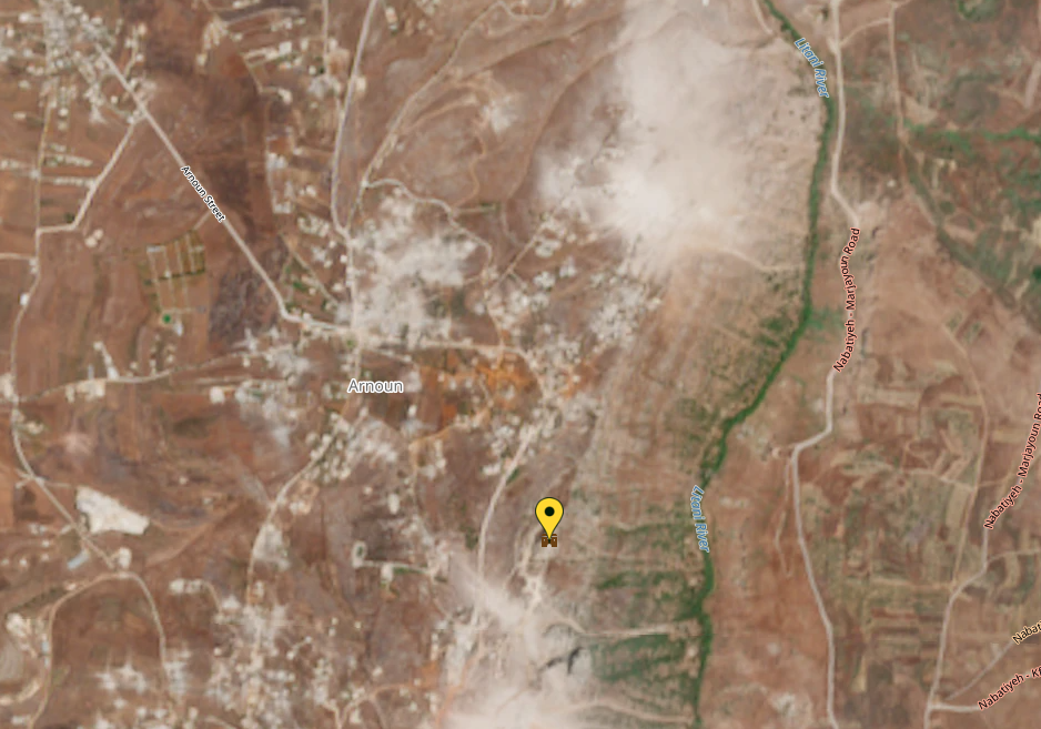Satellite imagery above Beufort Castle, Copernicus EO August 7 2026.
